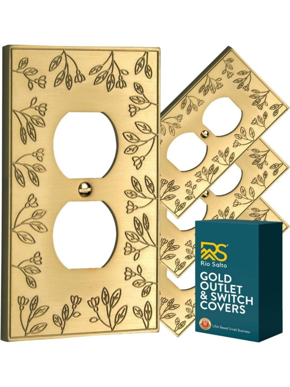 Decorative Gold Floral Light Switch & Outlet Cover Plates - 4-Pack, Premium